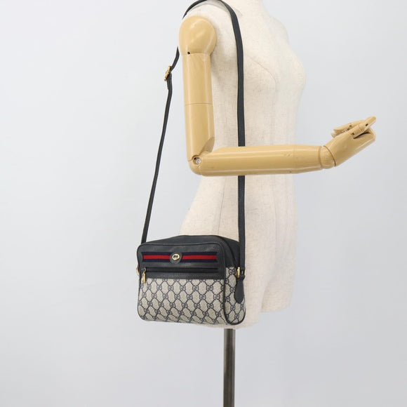 GUCCI GG Supreme Shoulder Bag PVC Navy Gold Auth bs35749