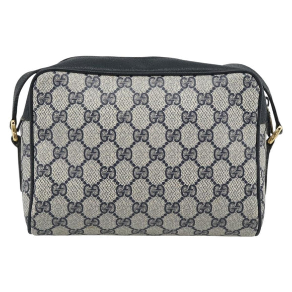 GUCCI GG Supreme Shoulder Bag PVC Navy Gold Auth bs35749