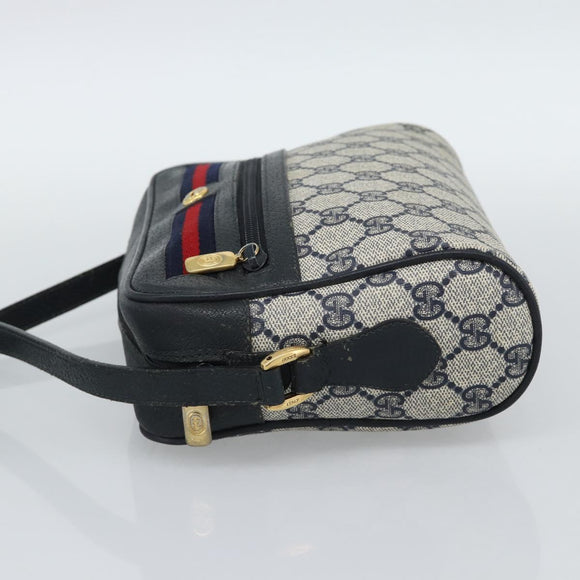 GUCCI GG Supreme Shoulder Bag PVC Navy Gold Auth bs35749