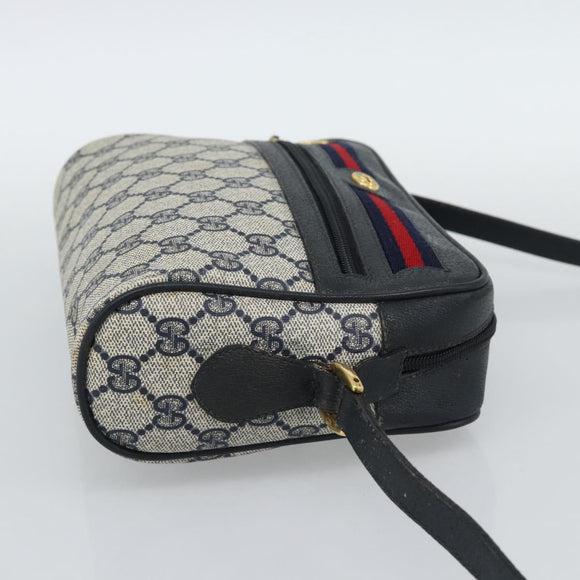 GUCCI GG Supreme Shoulder Bag PVC Navy Gold Auth bs35749