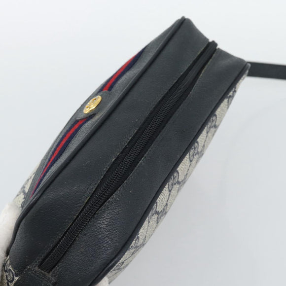 GUCCI GG Supreme Shoulder Bag PVC Navy Gold Auth bs35749