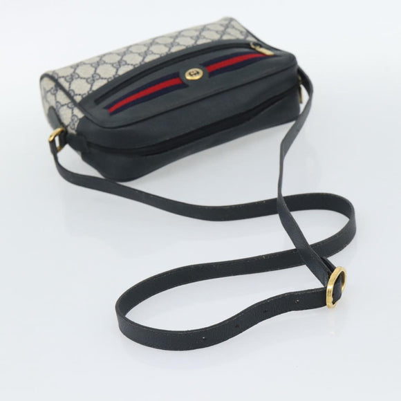 GUCCI GG Supreme Shoulder Bag PVC Navy Gold Auth bs35749