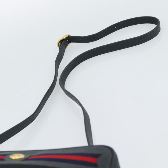 GUCCI GG Supreme Shoulder Bag PVC Navy Gold Auth bs35749