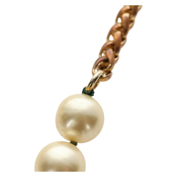 CHANEL Necklace Metal Pearl Gold White CC Auth bs35757V