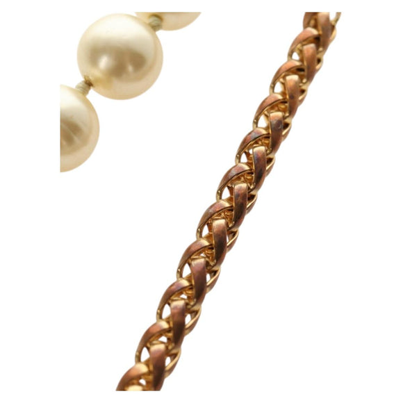 CHANEL Necklace Metal Pearl Gold White CC Auth bs35757V