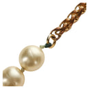 CHANEL Necklace Metal Pearl Gold White CC Auth bs35757V-5
