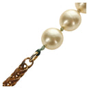 CHANEL Necklace Metal Pearl Gold White CC Auth bs35757V-8