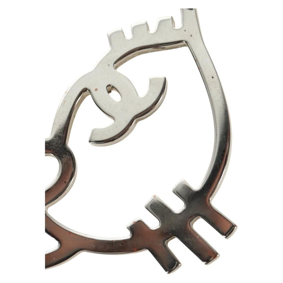 CHANEL Brooch Metal Silver CC Auth bs35760M