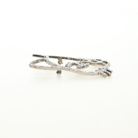 CHANEL Brooch Metal Silver CC Auth bs35760M