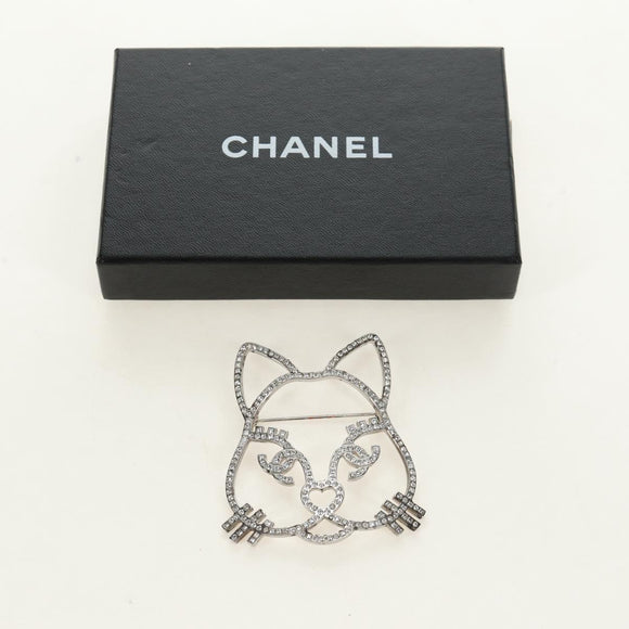 CHANEL Brooch Metal Silver CC Auth bs35760M