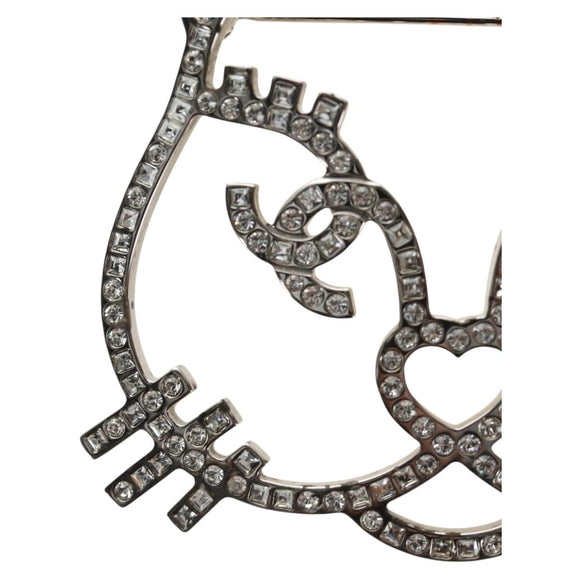 CHANEL Brooch Metal Silver CC Auth bs35760M