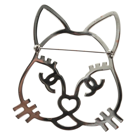 CHANEL Brooch Metal Silver CC Auth bs35760M