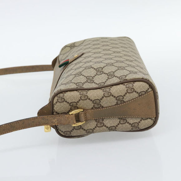 GUCCI GG Supreme Shoulder Bag PVC Beige Gold Auth bs35769