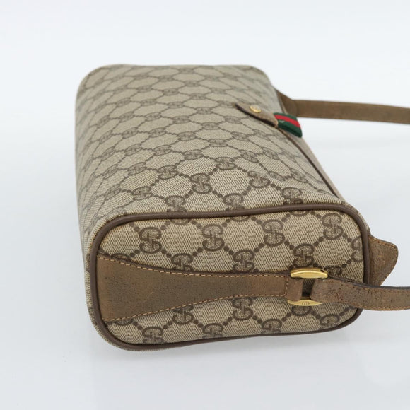 GUCCI GG Supreme Shoulder Bag PVC Beige Gold Auth bs35769