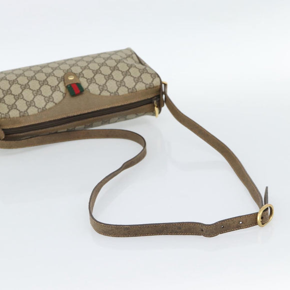 GUCCI GG Supreme Shoulder Bag PVC Beige Gold Auth bs35769