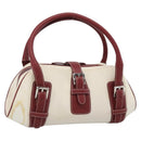 LOEWE Hand Bag Canvas Beige Silver Auth bs35772-1
