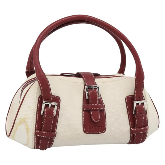LOEWE Hand Bag Canvas Beige Silver Auth bs35772