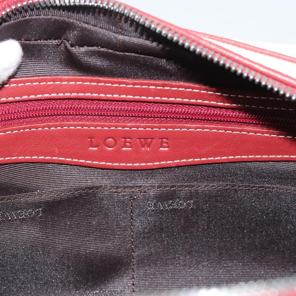 LOEWE Hand Bag Canvas Beige Silver Auth bs35772