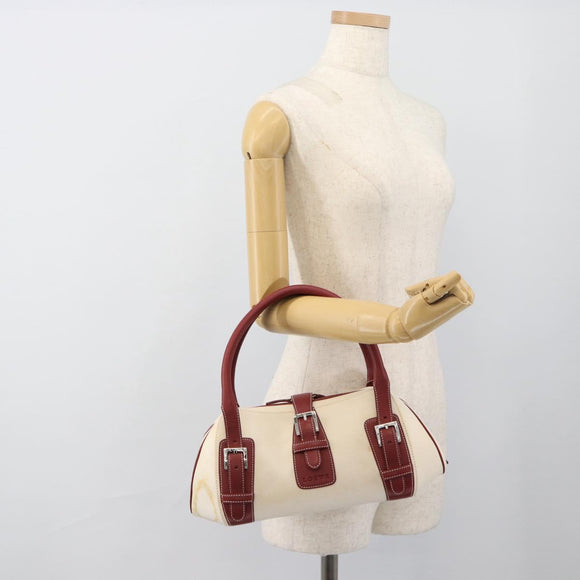 LOEWE Hand Bag Canvas Beige Silver Auth bs35772