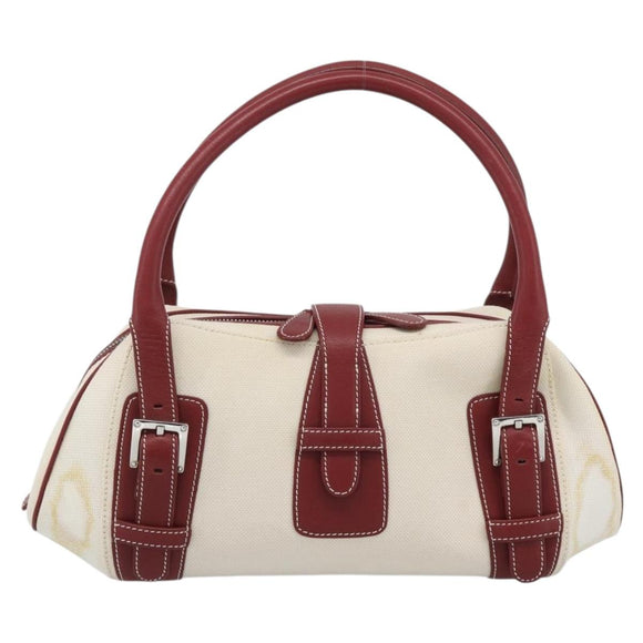 LOEWE Hand Bag Canvas Beige Silver Auth bs35772