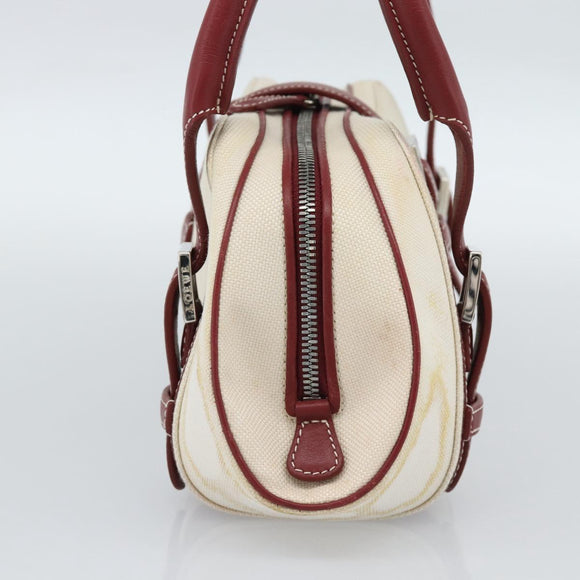LOEWE Hand Bag Canvas Beige Silver Auth bs35772