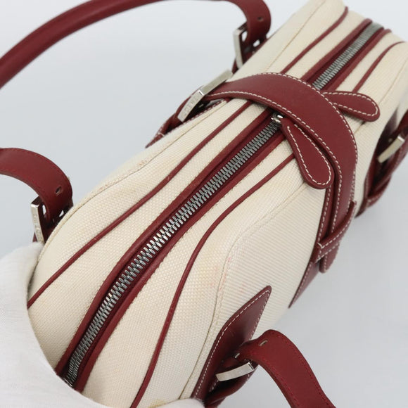 LOEWE Hand Bag Canvas Beige Silver Auth bs35772