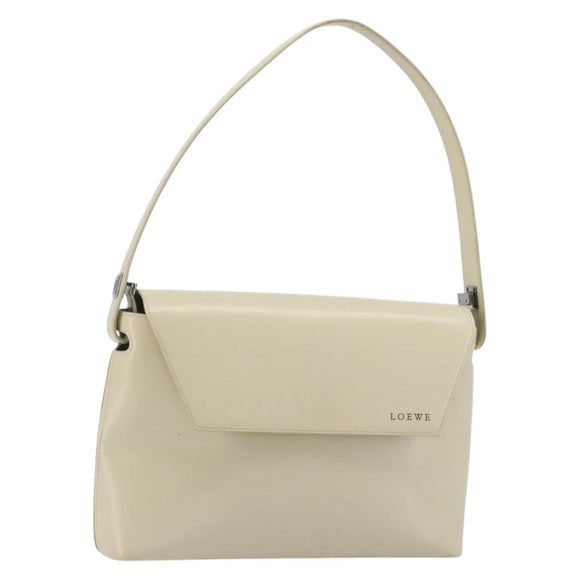 LOEWE Hand Bag Patent Beige Silver Auth bs35774