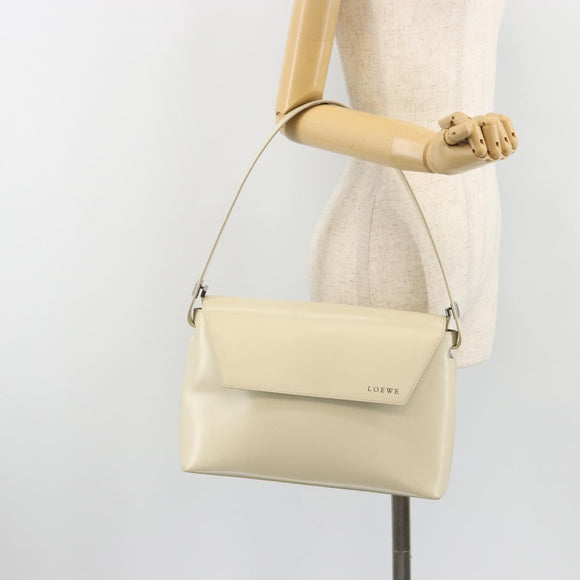 LOEWE Hand Bag Patent Beige Silver Auth bs35774