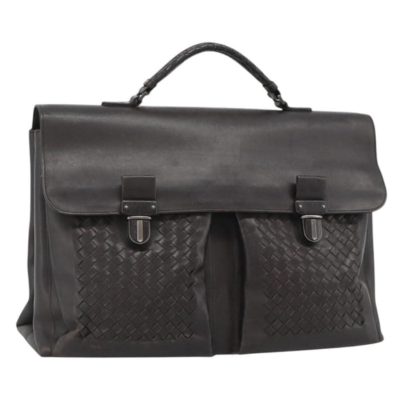 BOTTEGA VENETA INTRECCIATO Business Bag Black Silver 155172 Auth bs35786