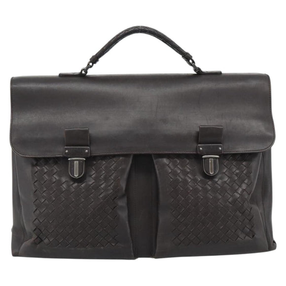BOTTEGA VENETA INTRECCIATO Business Bag Black Silver 155172 Auth bs35786