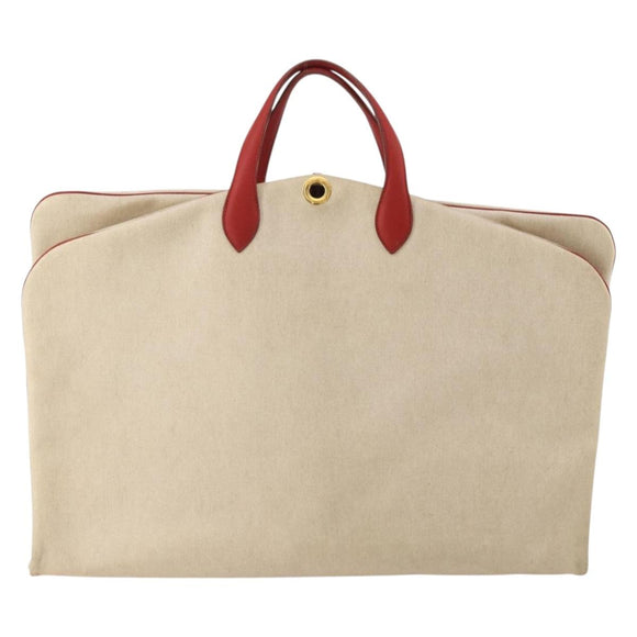 HERMES Garment Cover Canvas Leather Beige Gold Auth bs35793V