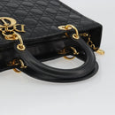 Christian Dior Lady Dior Canage Hand Bag Lamb Skin Black Gold Auth bs35805V-7