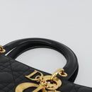 Christian Dior Lady Dior Canage Hand Bag Lamb Skin Black Gold Auth bs35805V-8