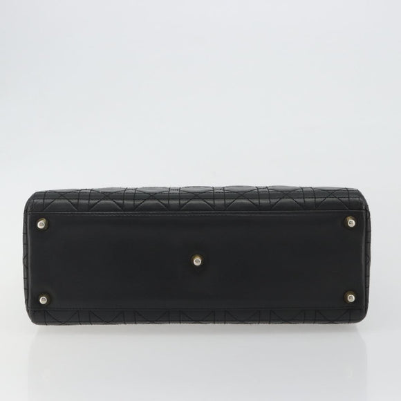 Christian Dior Lady Dior Canage Hand Bag Lamb Skin Black Gold Auth bs35805V