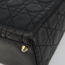 Christian Dior Lady Dior Canage Hand Bag Lamb Skin Black Gold Auth bs35805V-10
