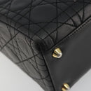 Christian Dior Lady Dior Canage Hand Bag Lamb Skin Black Gold Auth bs35805V-11
