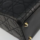 Christian Dior Lady Dior Canage Hand Bag Lamb Skin Black Gold Auth bs35805V-13
