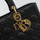Christian Dior Lady Dior Canage Hand Bag Lamb Skin Black Gold Auth bs35805V-14