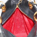 Christian Dior Lady Dior Canage Hand Bag Lamb Skin Black Gold Auth bs35805V-18