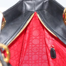 Christian Dior Lady Dior Canage Hand Bag Lamb Skin Black Gold Auth bs35805V-19