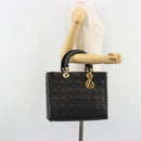 Christian Dior Lady Dior Canage Hand Bag Lamb Skin Black Gold Auth bs35805V-23