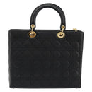 Christian Dior Lady Dior Canage Hand Bag Lamb Skin Black Gold Auth bs35805V-3