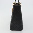 Christian Dior Lady Dior Canage Hand Bag Lamb Skin Black Gold Auth bs35805V-4