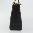 Christian Dior Lady Dior Canage Hand Bag Lamb Skin Black Gold Auth bs35805V-5