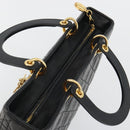 Christian Dior Lady Dior Canage Hand Bag Lamb Skin Black Gold Auth bs35805V-6