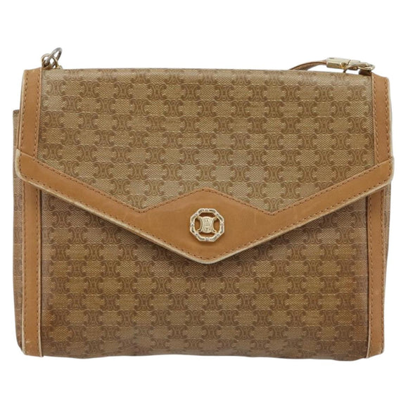 CELINE Macadam Shoulder Bag PVC Leather Beige Gold Auth bs35806