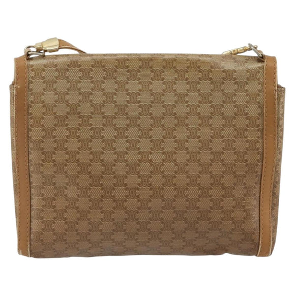CELINE Macadam Shoulder Bag PVC Leather Beige Gold Auth bs35806