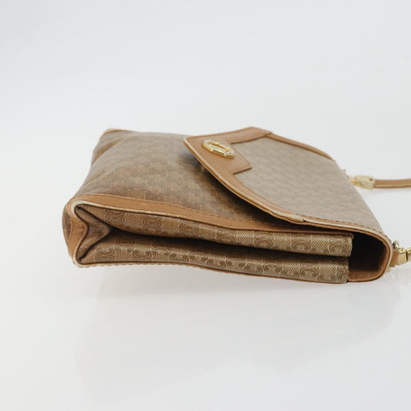 CELINE Macadam Shoulder Bag PVC Leather Beige Gold Auth bs35806