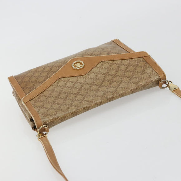 CELINE Macadam Shoulder Bag PVC Leather Beige Gold Auth bs35806