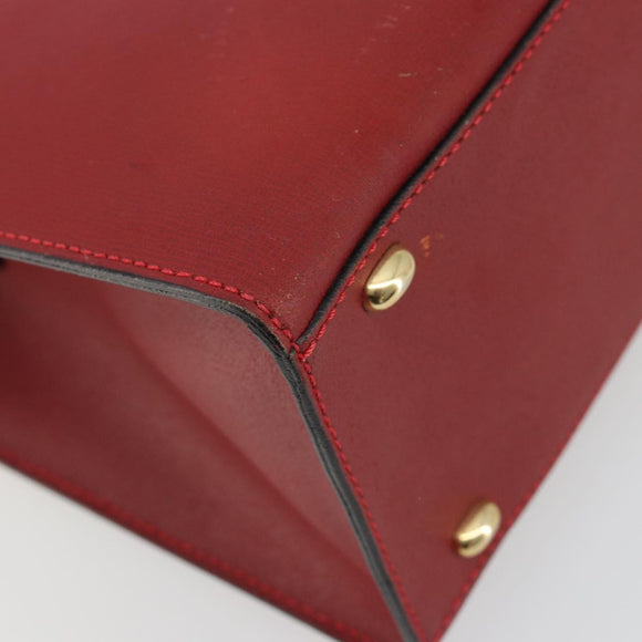 CELINE Hand Bag Leather Red Gold Auth bs35808